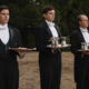 Robert James-Collier as Thomas Barrow (left) with Michael Fox as Andy Parker and Kevin Doyle as Joseph Molesley